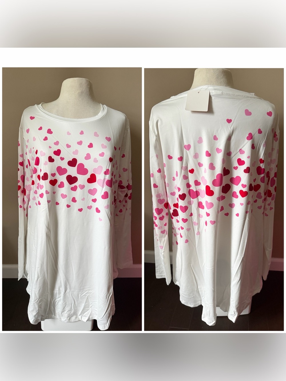 NWT Pixie Lady white long sleeve tunic top with ombré heart graphic print sz XL